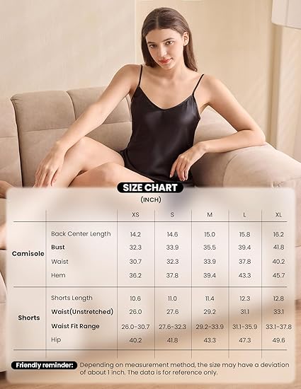 THXSILK Women’s 100% Mulberry Silk Pajama Set – V-Neck Cami & Shorts - 2 Piece